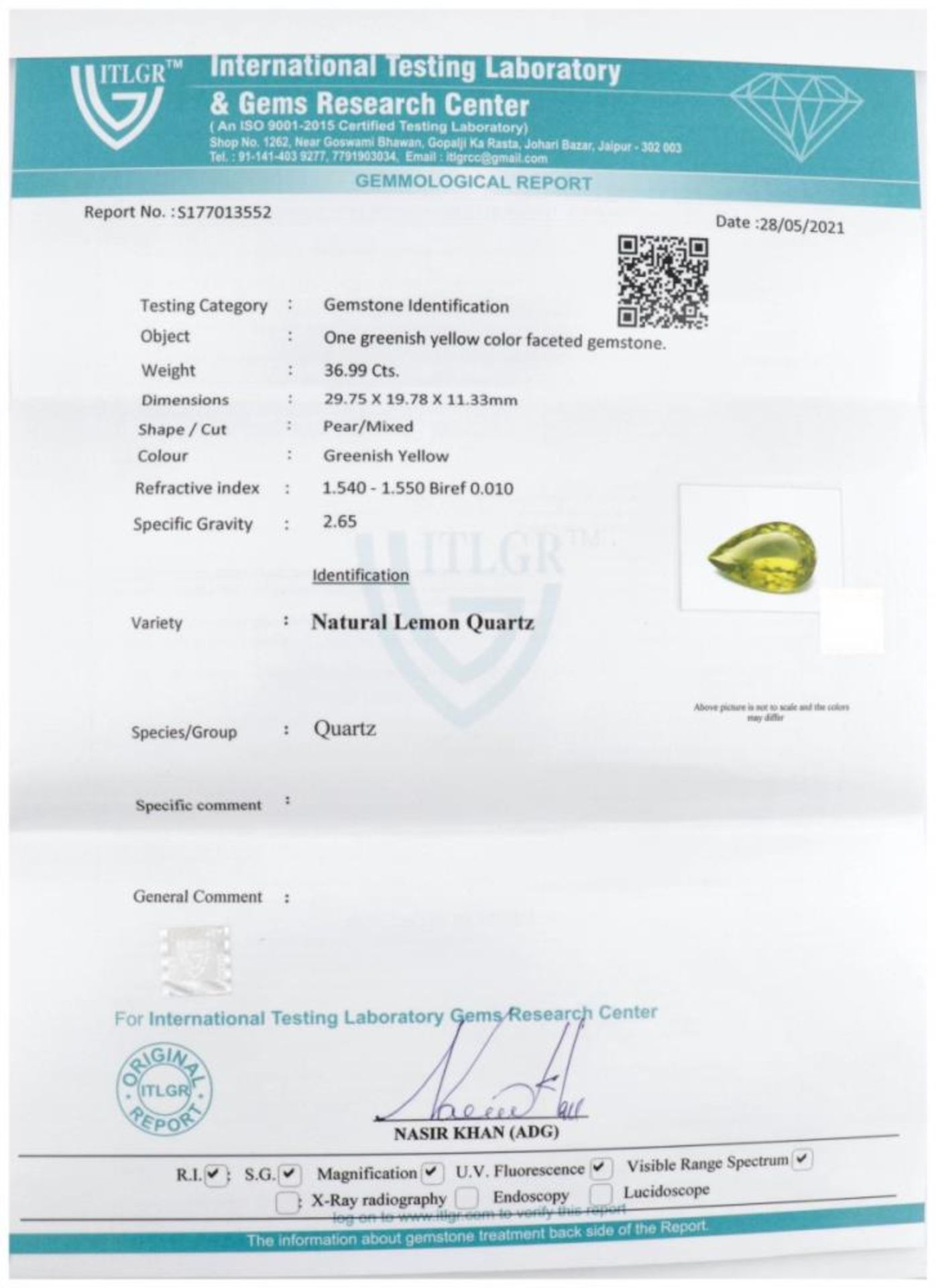 ITLGR Certified Natural Lemon Quartz Gemstone 36.99 ct. - Bild 3 aus 3