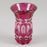 A cut crystal Val-Saint-Lambert vase with red details, France, 20th century.