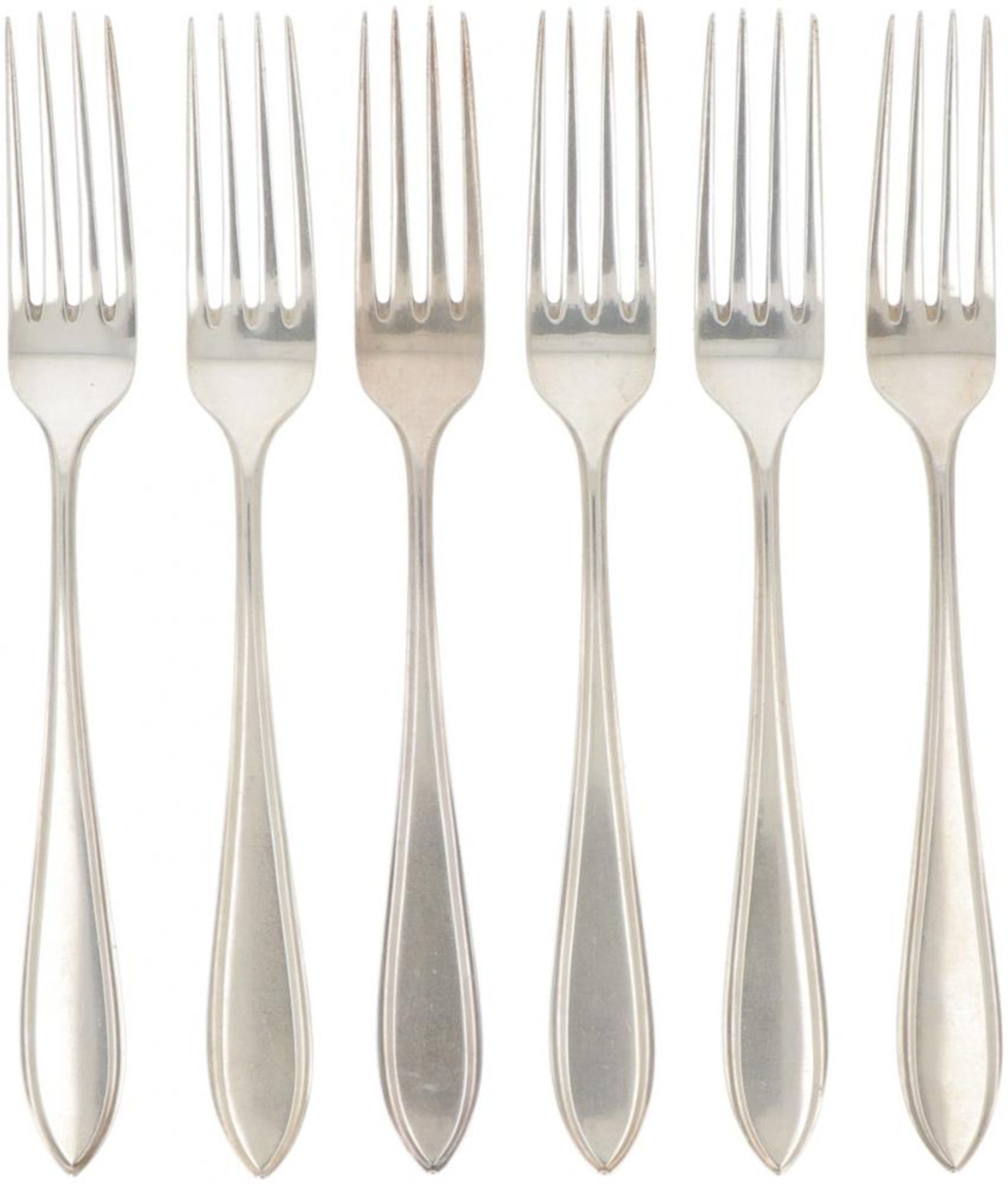 (6) piece set dinner forks "Hollands puntfilet" silver.