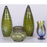 A lot of (4) iridescent glass items, early 20th century.