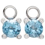 14K. White gold Bron earring pendants set with approx. 4.12 ct. blue topaz and approx. 0.08 ct. diam