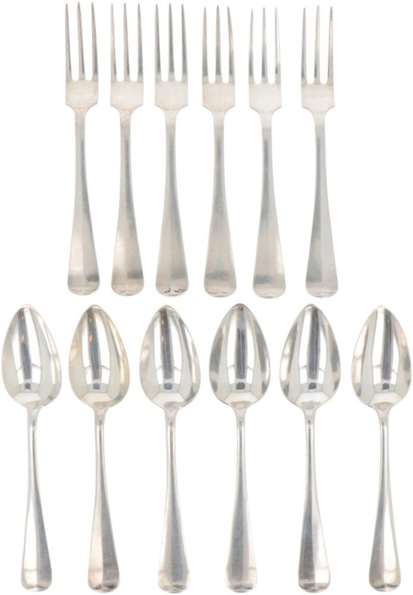 (12) piece set spoons & forks "Haags Lofje" silver.