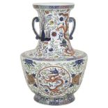 A porcelain baluster vase with Wucai decoration, marked Jiajing. China, 2nd half 20th century.
