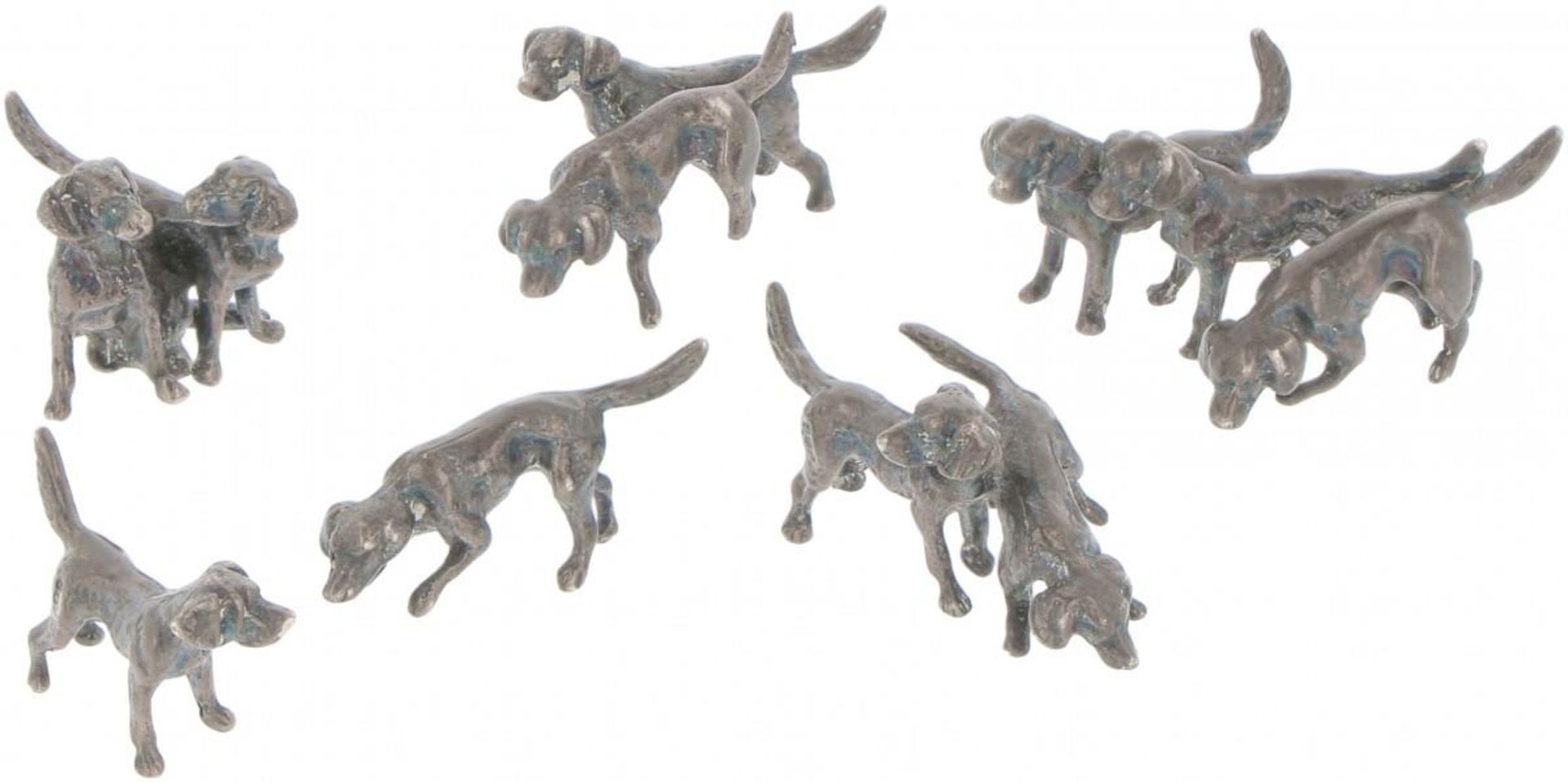 (6) piece lot hunting dogs miniatures silver.