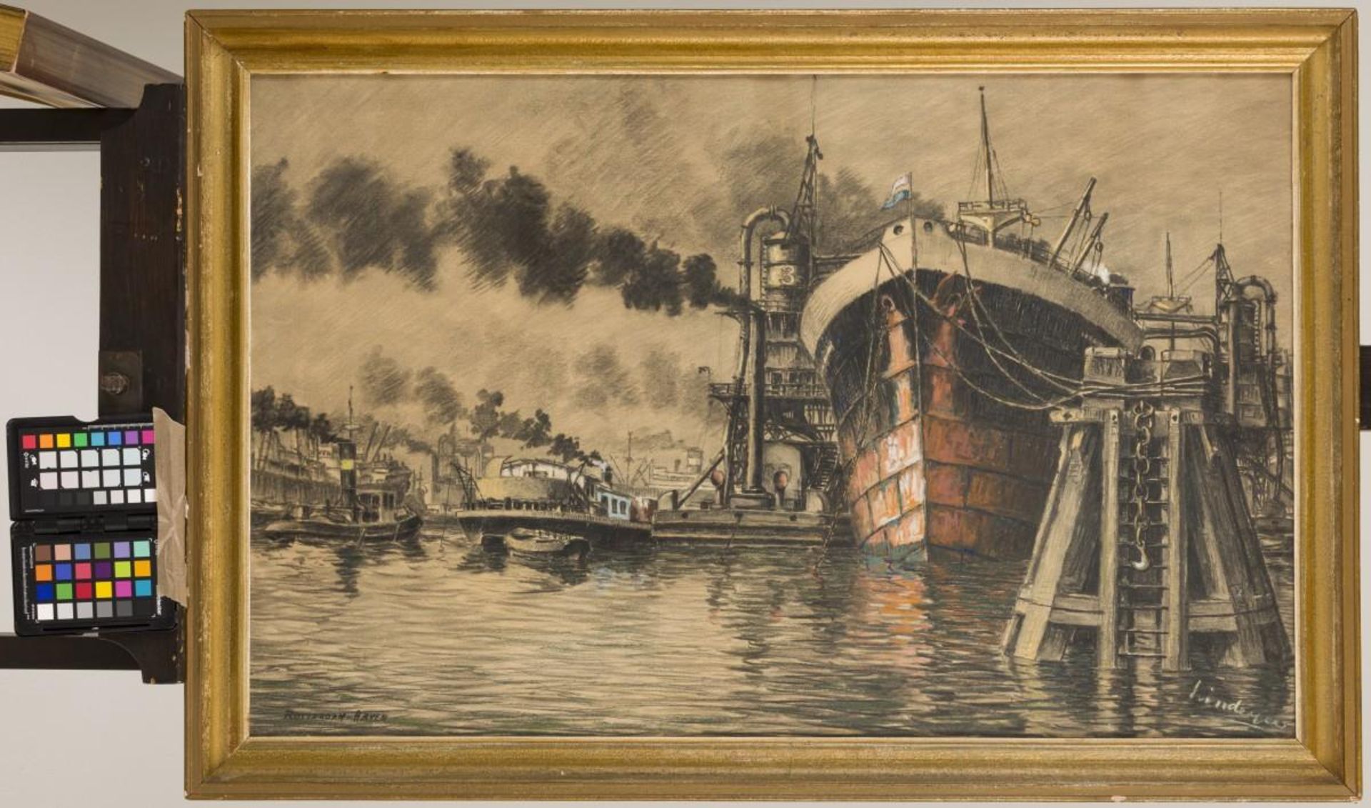 Jaap Lindeijer (Rotterdam 1896-1976), View of Rotterdam harbour.. - Bild 2 aus 4