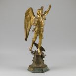 A gold painted bronze statue depicting archangel Michael, France, late 19th century.