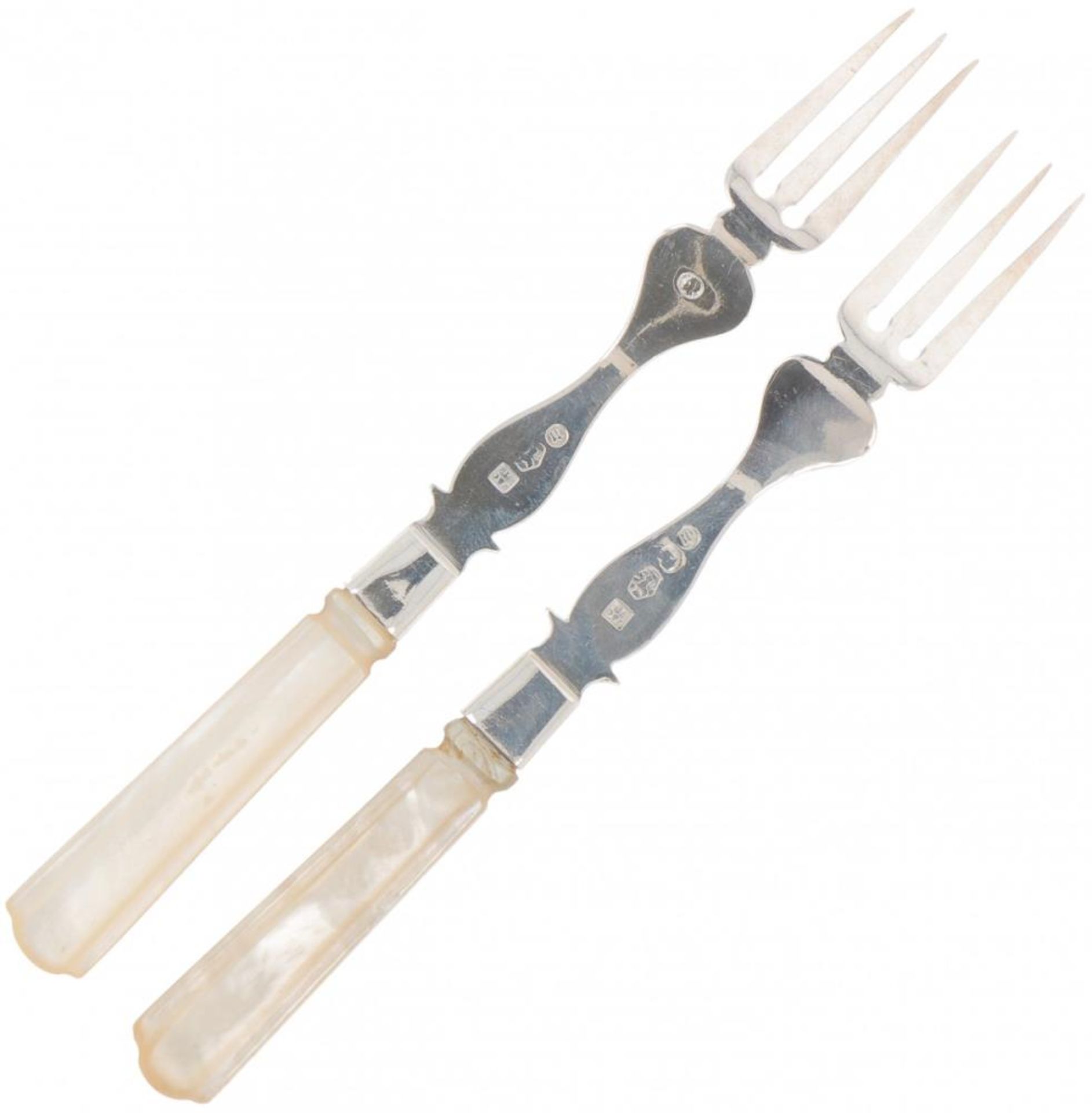 (2) piece set of meat forks mother-of-pearl / silver. - Image 2 of 3