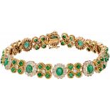 14K. Yellow gold bracelet set with approx. 3.60 ct. natural emerald and approx. 1.50 ct. diamond.