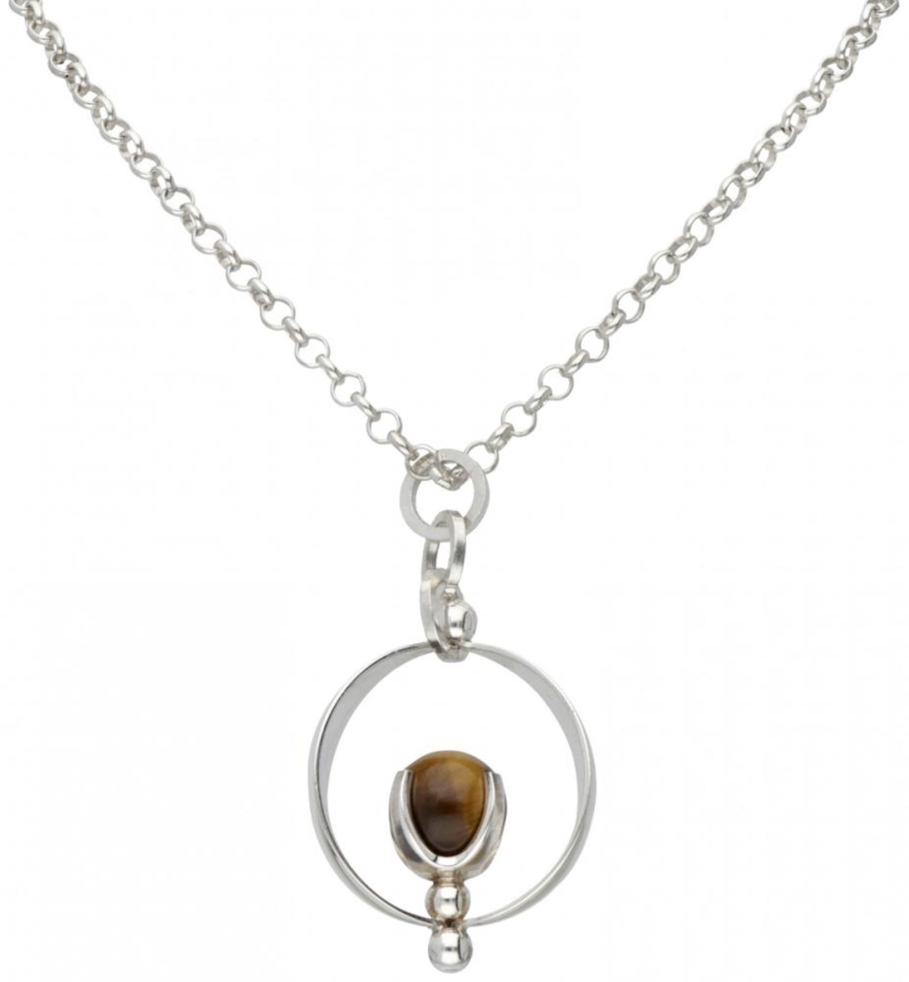 Silver necklace with a tiger eye pendant by Finnish designer Kupittaan Kulta.