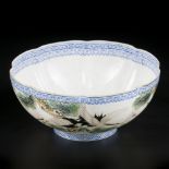 A porcelain eggshell lobed bowl with crane decoration 19th/20th century