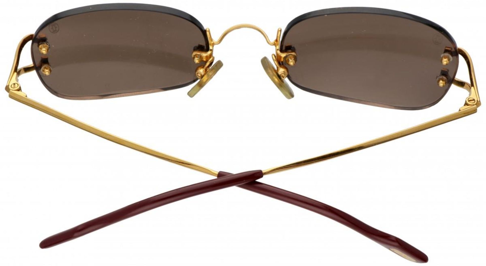 18K. Gold plated Cartier 'C Decor' rimless vintage sunglasses with brown lenses. - Image 2 of 7