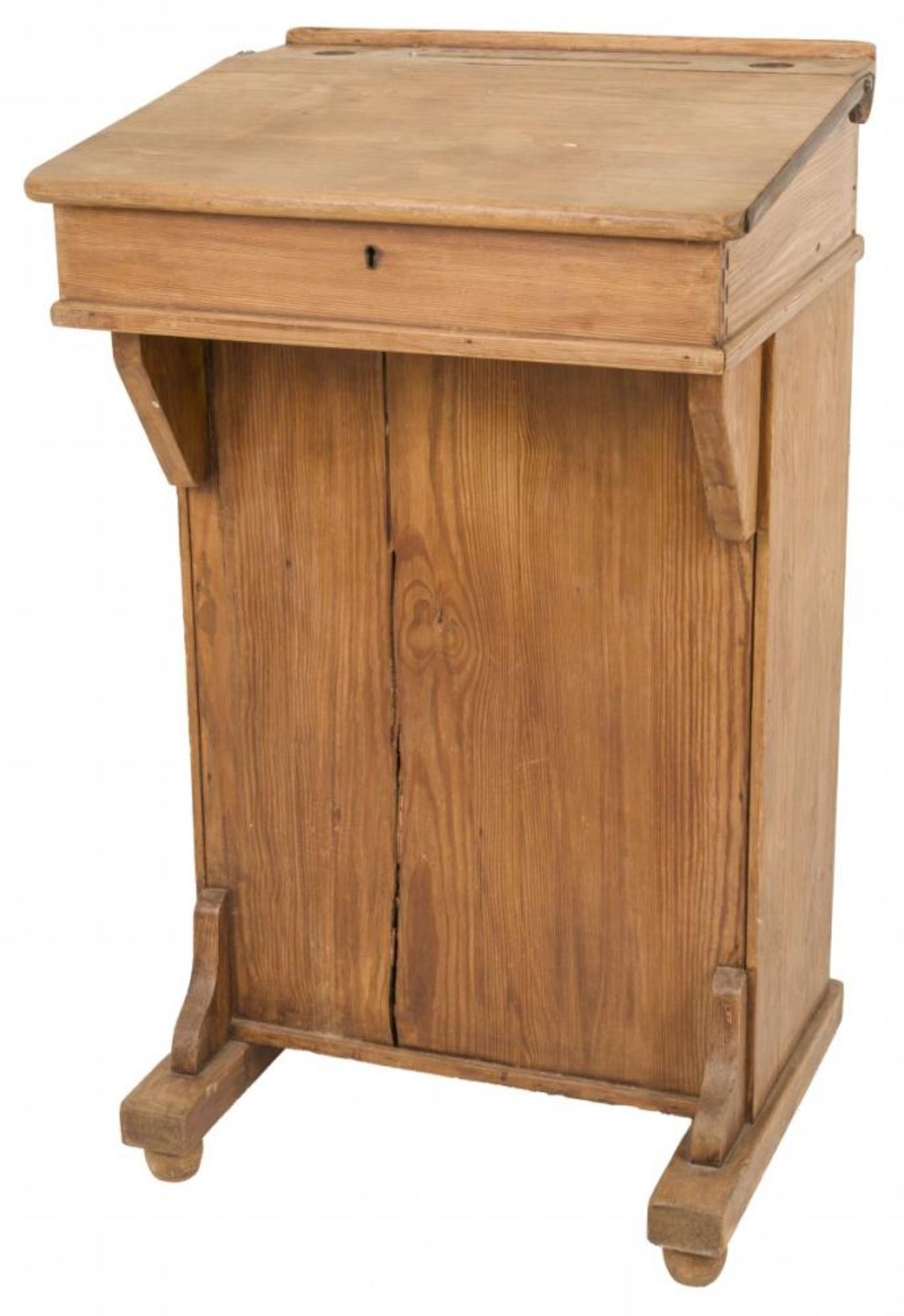 A pinwood lecturers desk or rostrum with lid.