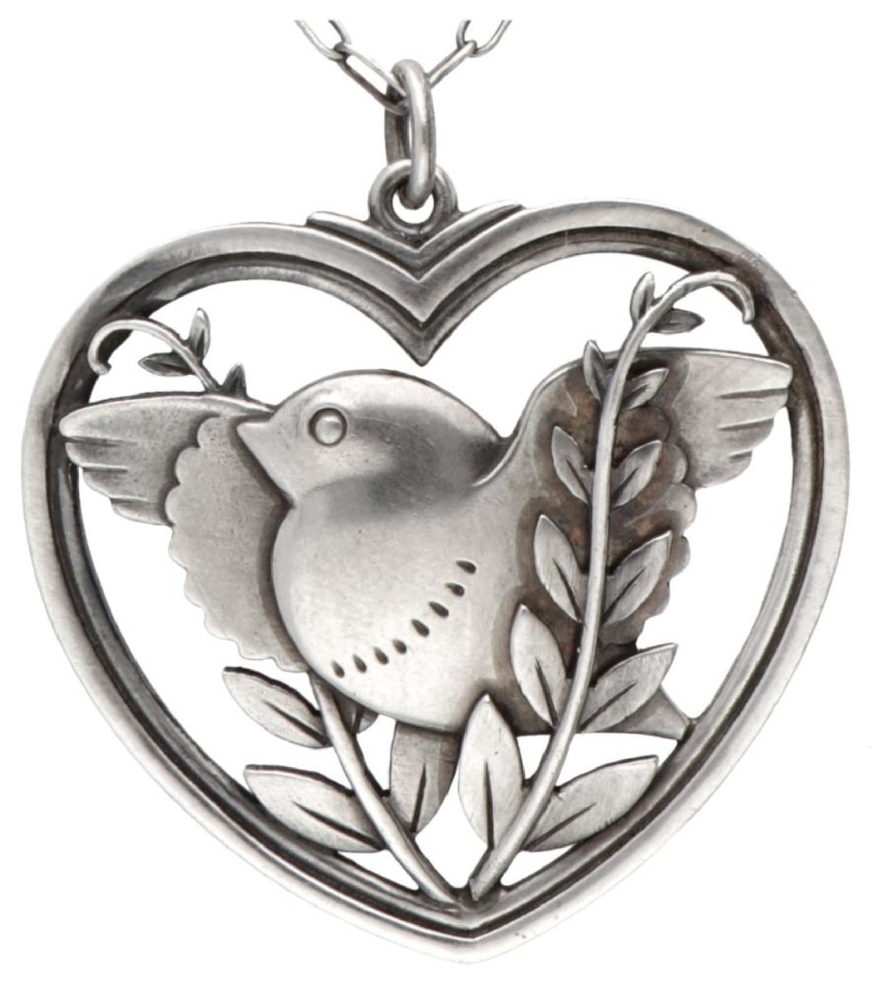 Sterling silver necklace with no.97 'Robin in a Heart' pendant by Arno Malinowski for Georg Jensen. - Bild 2 aus 4