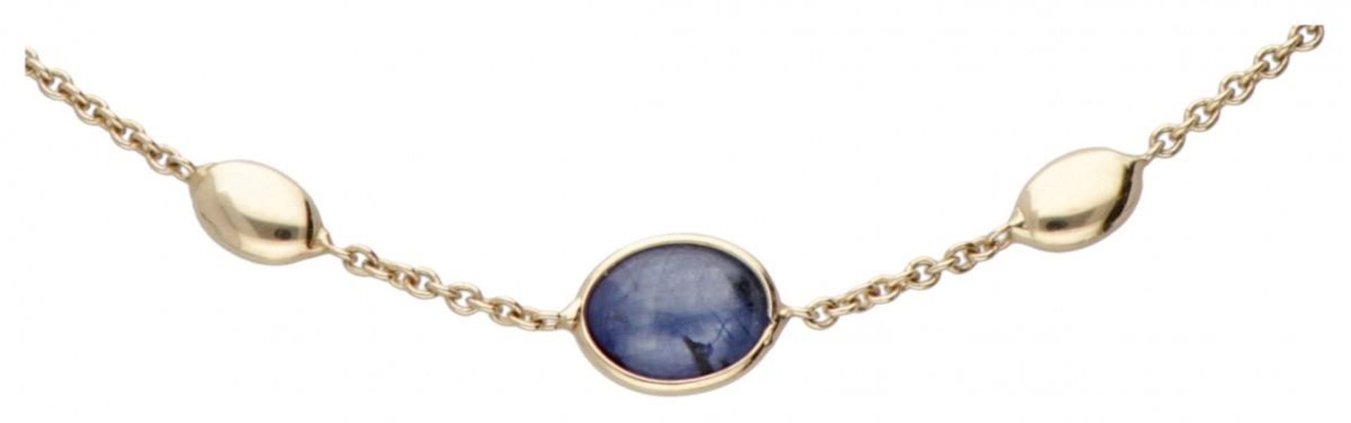 14K. Yellow gold Monzario link necklace set with approx. 9.60 ct. natural sapphire. - Image 2 of 4
