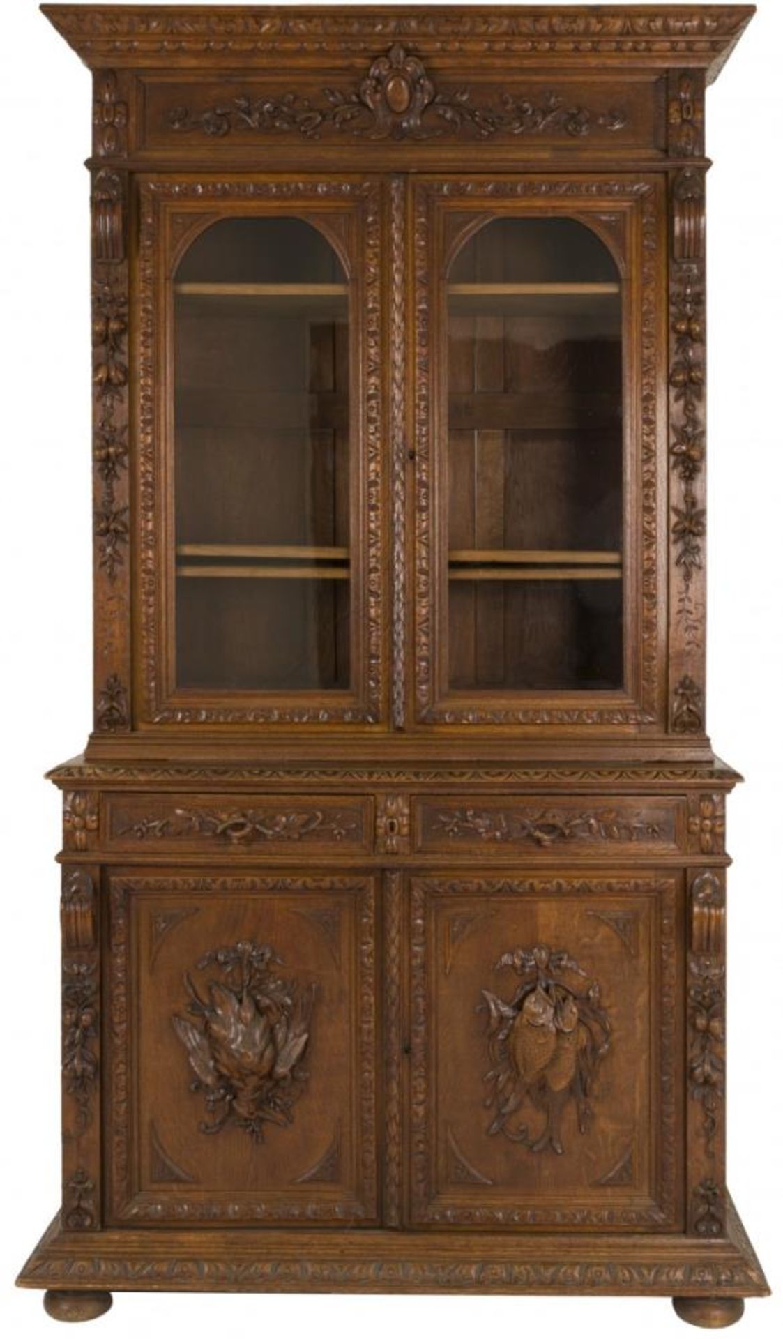 A mahogany hunting cabinet/ display cabinet, Dutch, ca. 1900.