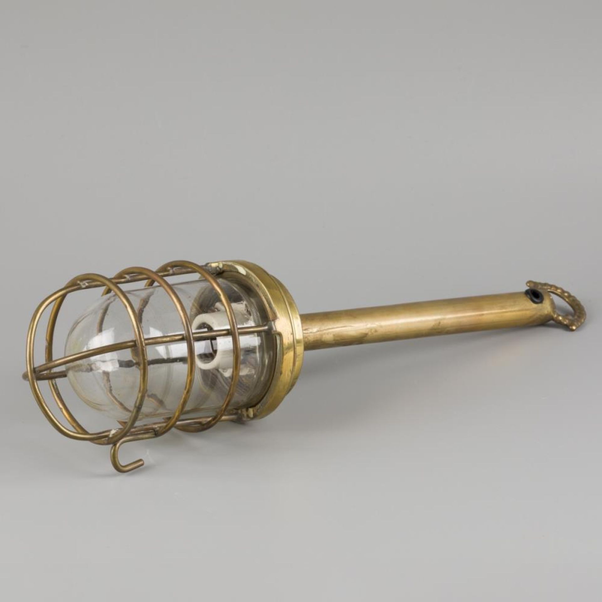 A brass pendant cage lamp mount on a rod, 2nd half 20th century.