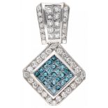 14K. White gold pendant set with approx. 2.24 ct. white and blue diamonds.