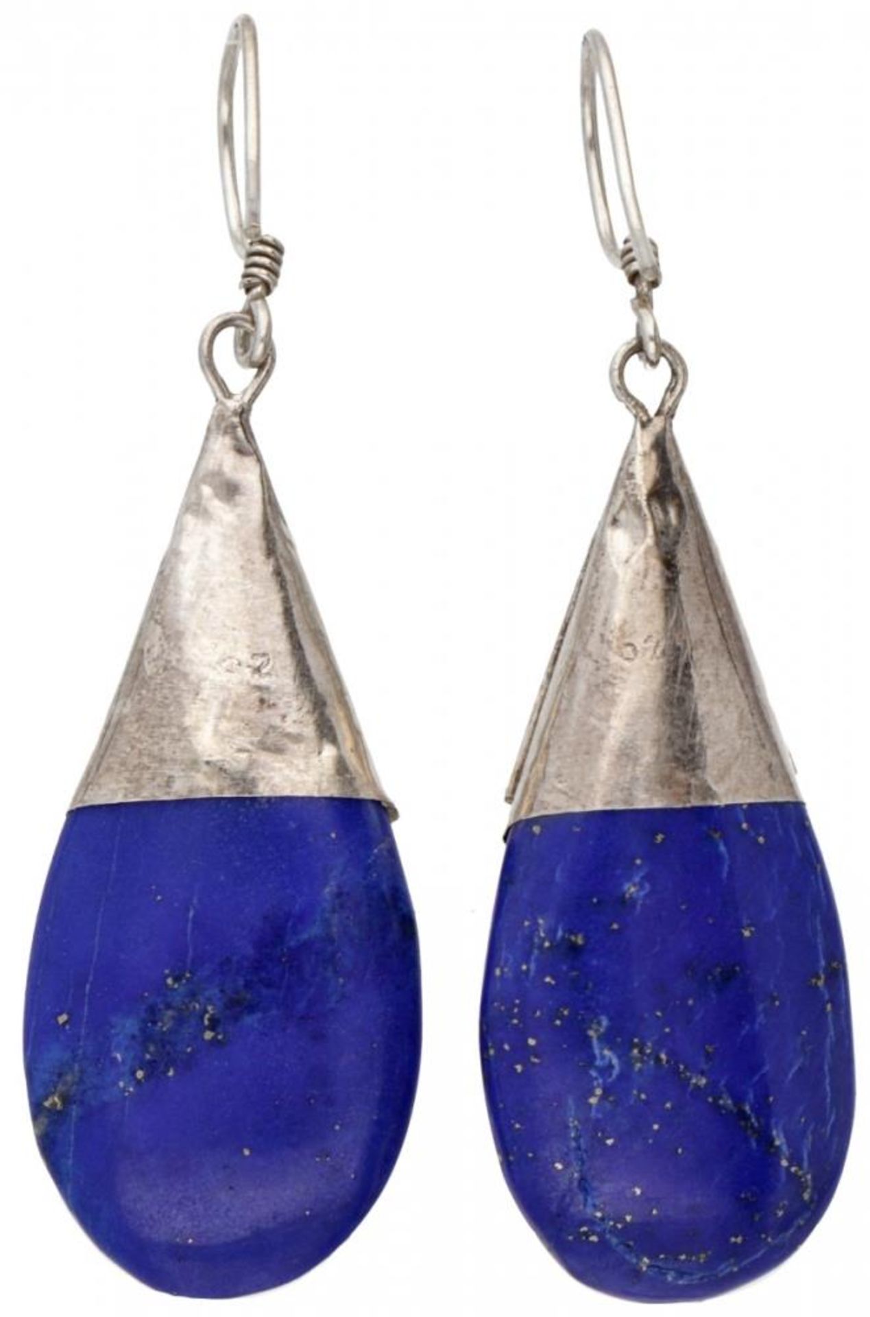 Sterling silver earrings set with lapis lazuli. - Bild 2 aus 2