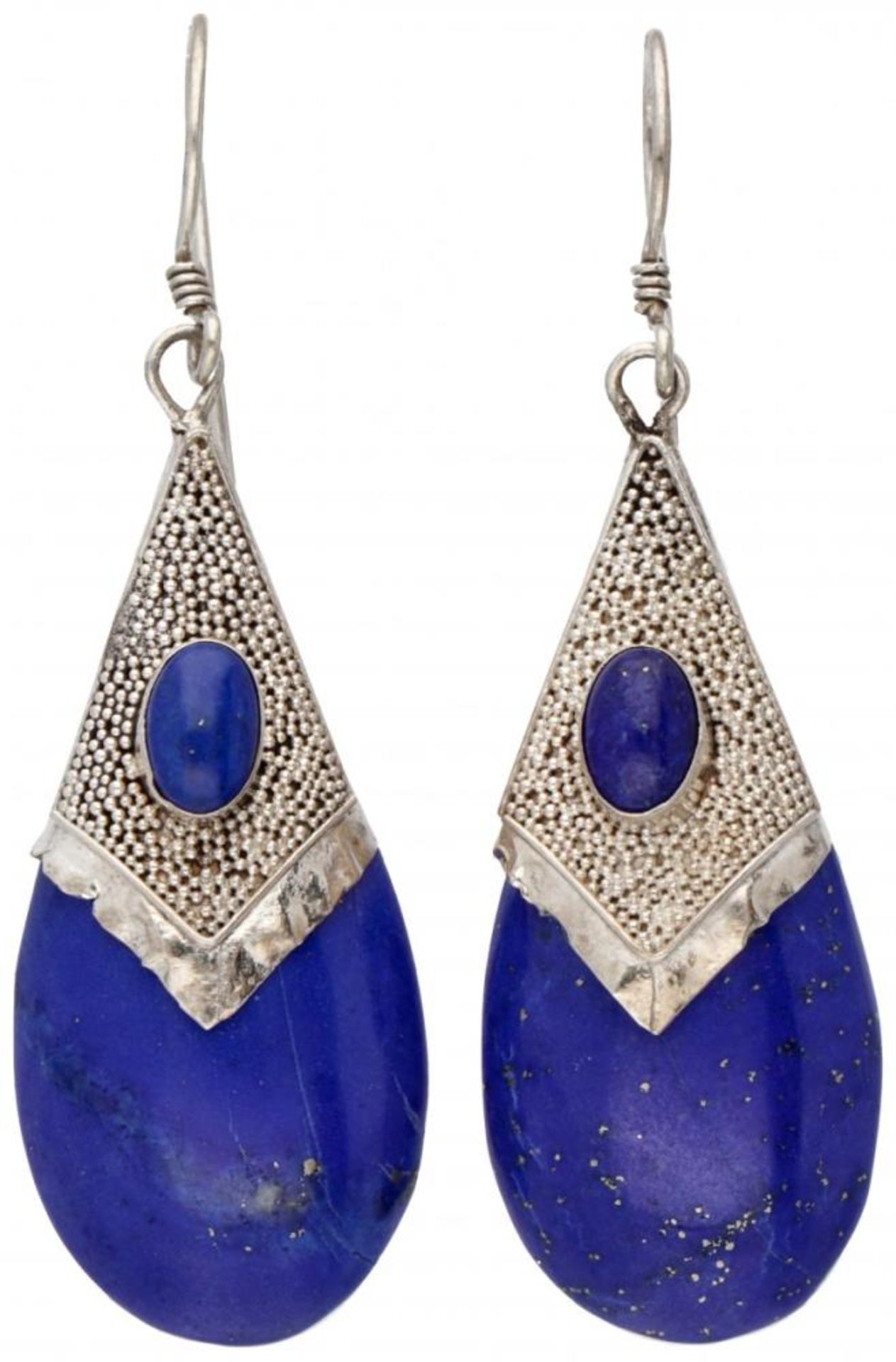 Sterling silver earrings set with lapis lazuli.