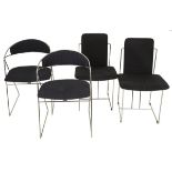 A lot comprising (4) designers bent steel chairs with upholstery.