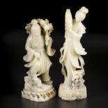 A lot of (2) soapstone figures of a sage and a guan-yin. China, 20th century.