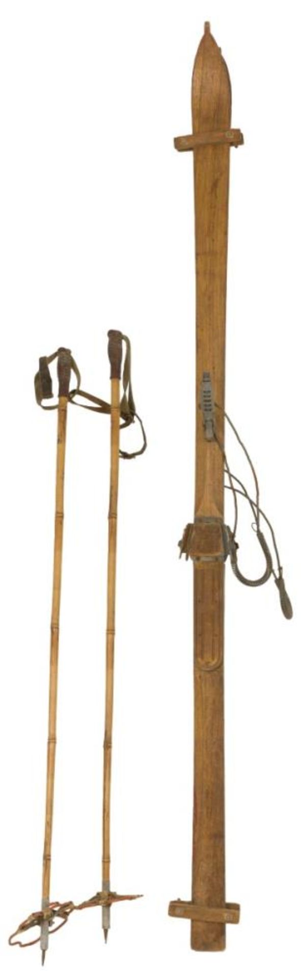 A set of ski's and ski sticks, early 20th century.