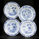4x Porcelain deep plates floral decor and river landscape decor China Qianlong 18th century.