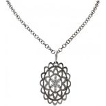 18K. Oxidized gold Mattioli necklace with flower-shaped pendant set with approx. 0.57 ct. black and