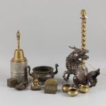 A lot comprising various bronzes a.w. a lampfoot and incense burners, China, 20th century.
