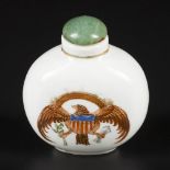 A porcelain snuff bottle decorated with the American eagle. China, 19th century.