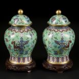 A set of (2) cloisonne lidded vases decorated with antiques. China, mid 20th century.