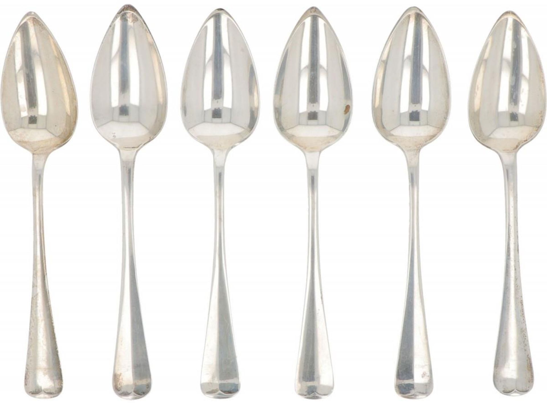 (6) dinner spoons "Haags Lofje" silver.