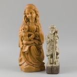 A lot comprising (2) various Saint statuettes, a.w. St. Rochus, 20th century.