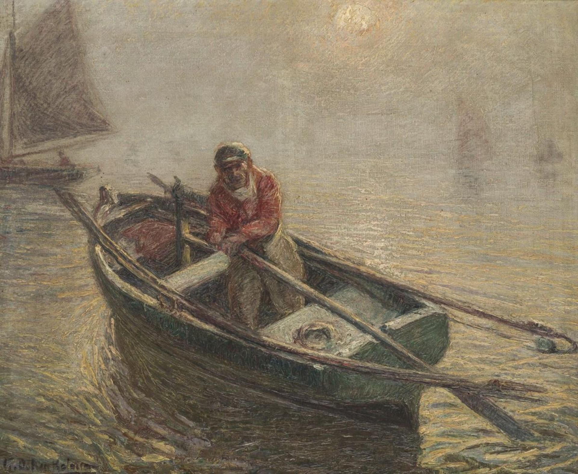 Belgian School, ca. 1900, A fisherman in his boat.