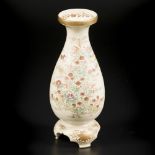 Satsuma ornamental vase on 3-legged stand with floral decor Japan Meiji period.