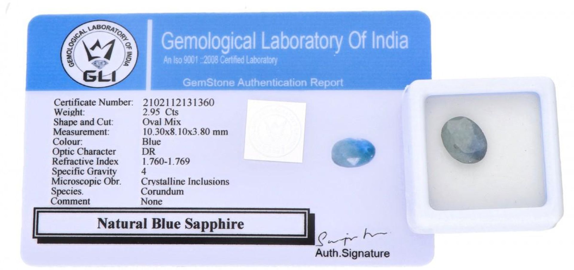 GLI Certified Natural Sapphire Gemstone 2.95 ct. - Bild 3 aus 3