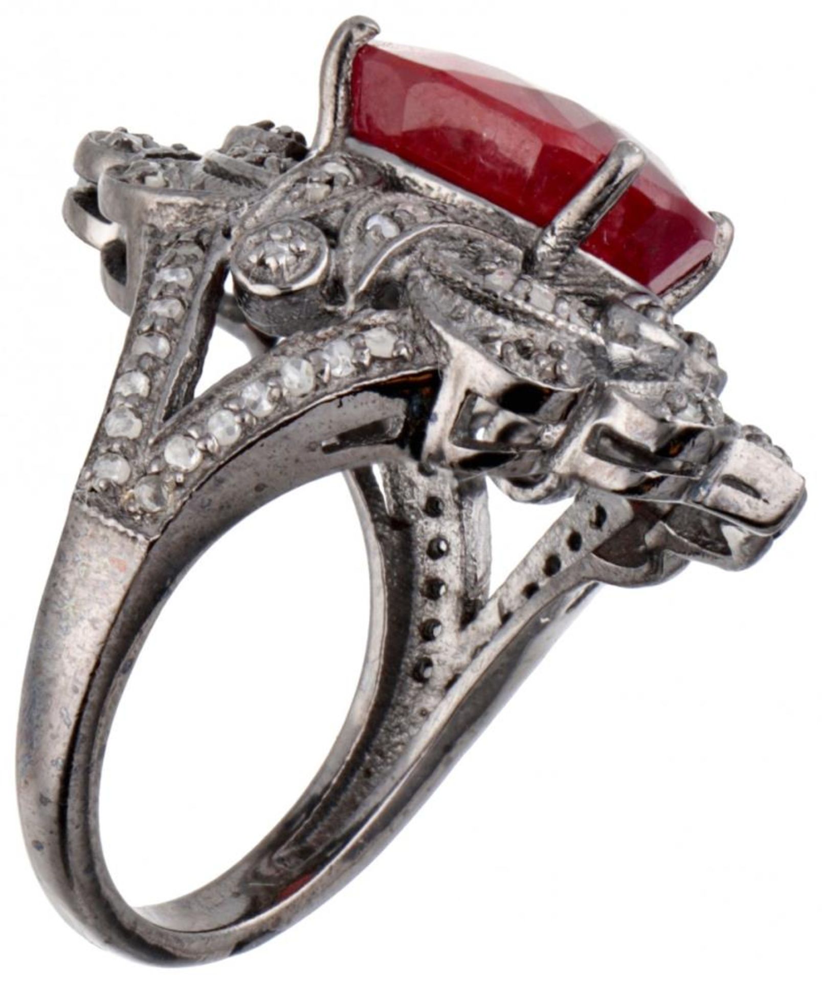 835 Silver ring set with ruby ​​and diamond. - Bild 2 aus 2
