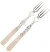 (2) piece set of meat forks mother-of-pearl / silver.