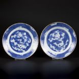 A set of (2) porcelain plates with prunus decor. China, 18th century.