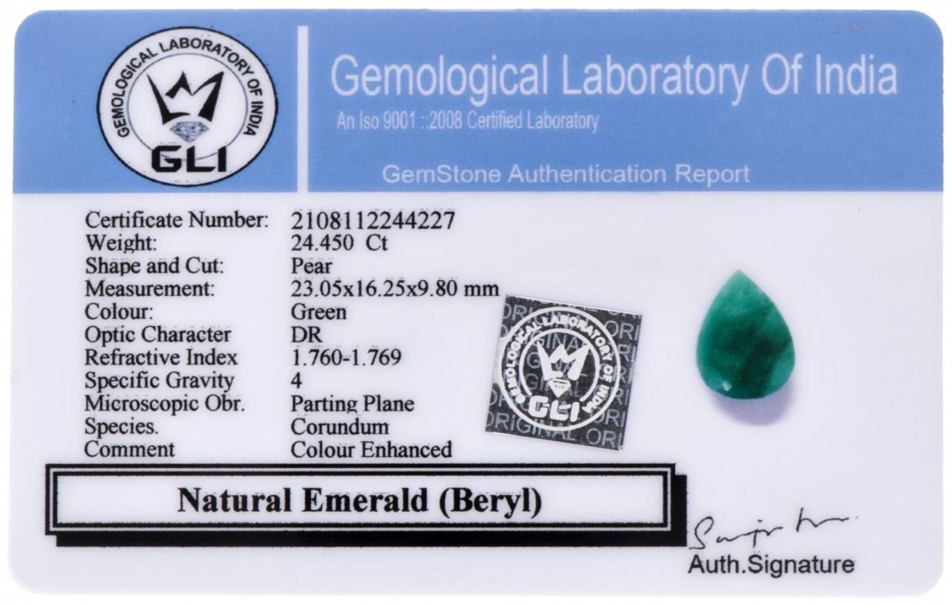 GLI Certified Natural Emerald Gemstone 24.450 ct. - Bild 3 aus 3