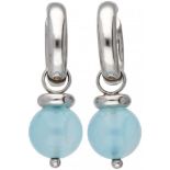 14K. White gold Bron earrings set with approx. 15.40 ct. aquamarine.