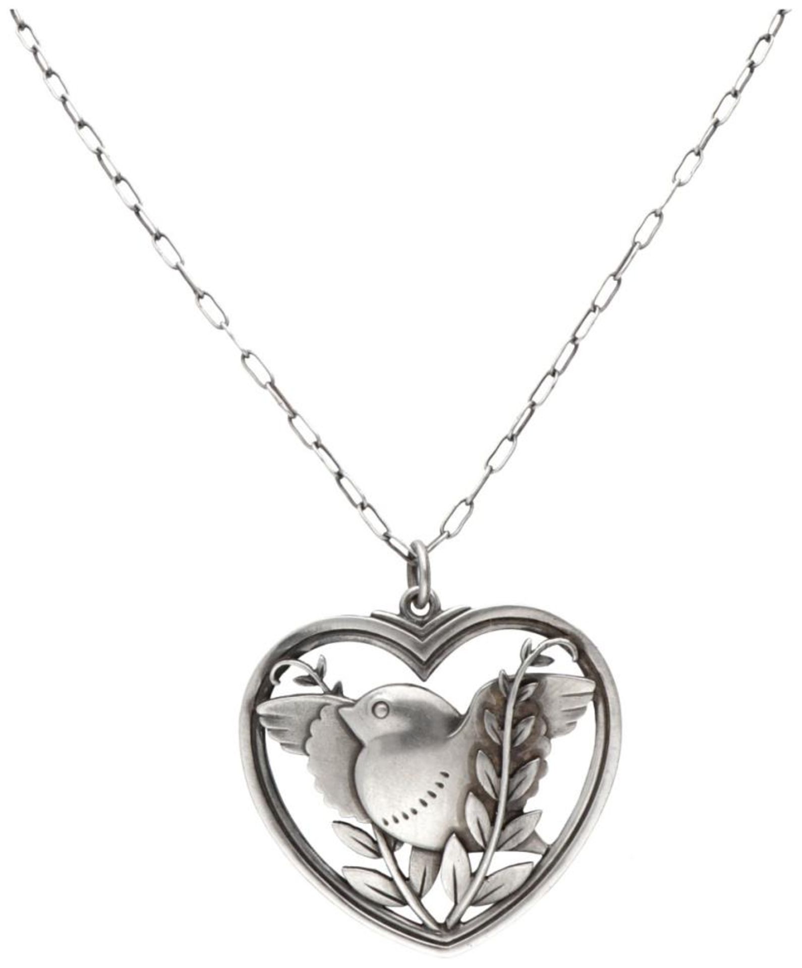 Sterling silver necklace with no.97 'Robin in a Heart' pendant by Arno Malinowski for Georg Jensen.
