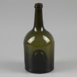 A green glass wine bottle/ -flask with deep soul, Dutch, late 18th century.