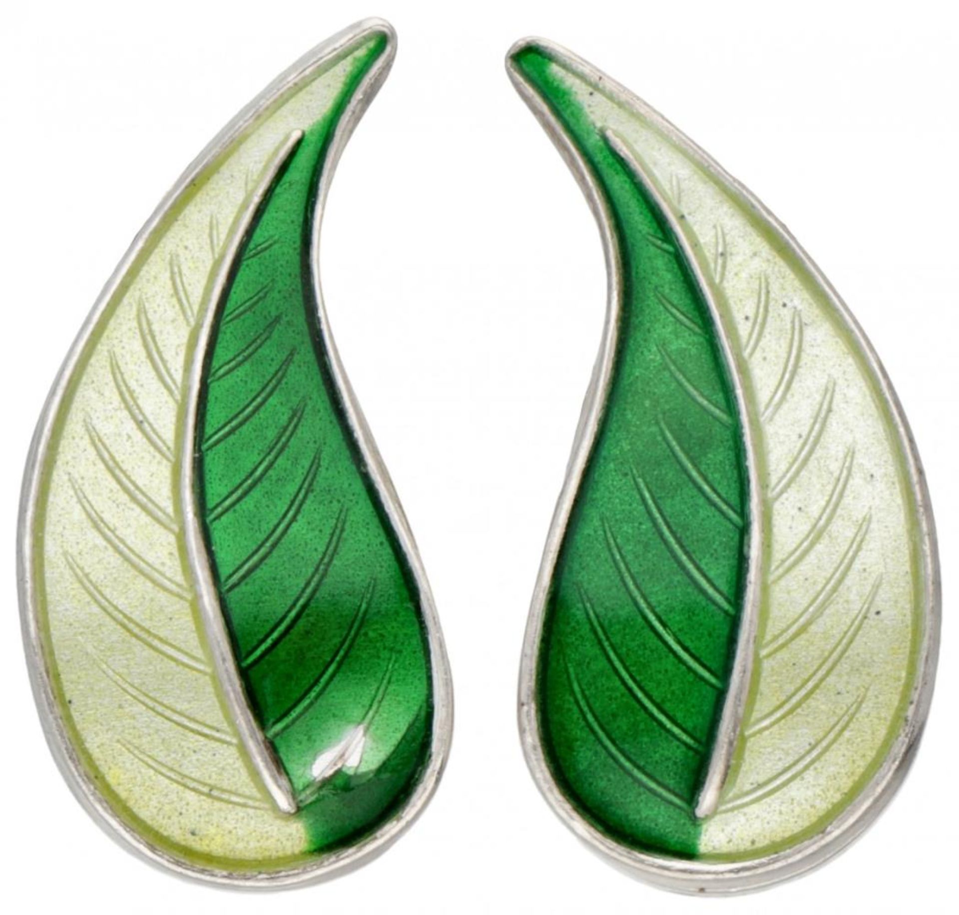 Sterling silver leaf-shaped ear clips by Norwegian designer David Andersen.