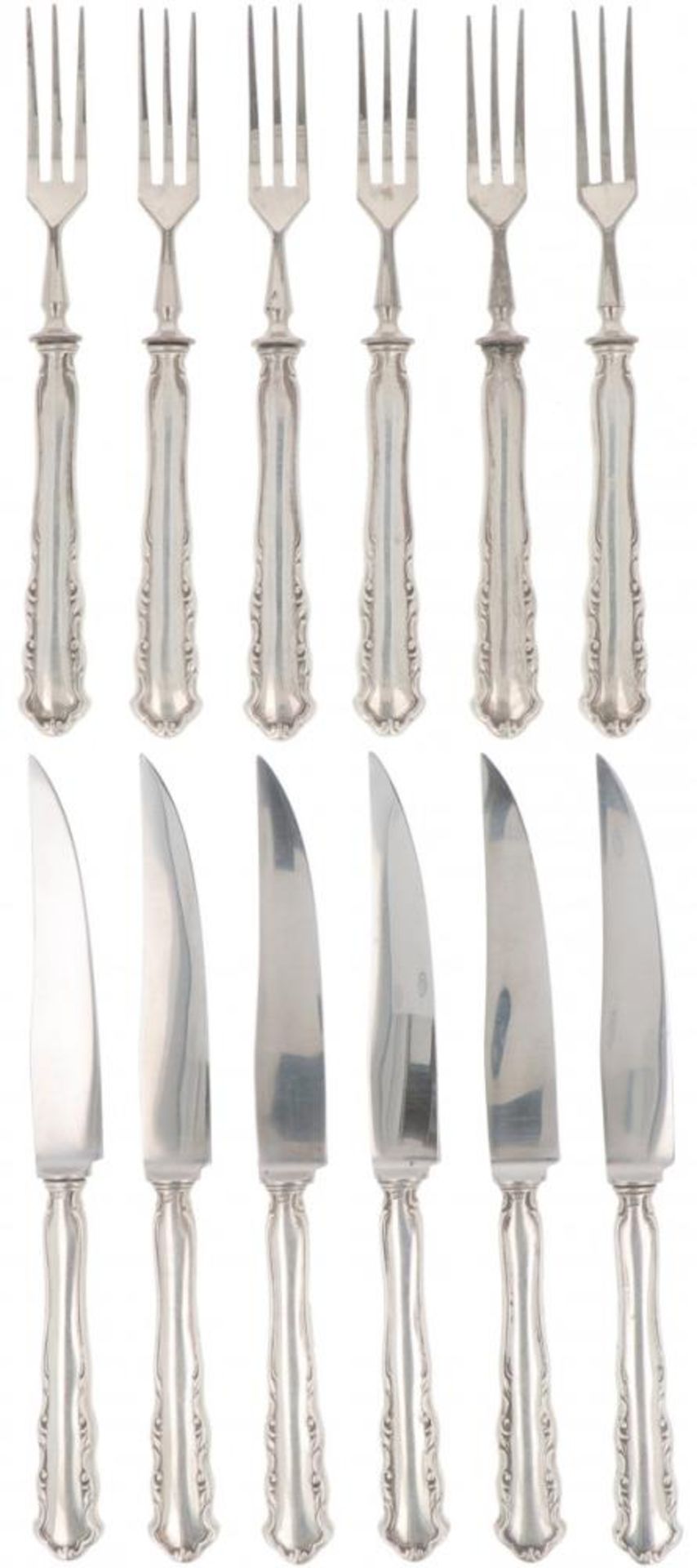 (12) piece set of silver fruit cutlery.