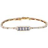 18K. Yellow gold and Pt 950 platinum Art Deco bracelet set with approx. 0.10 ct. diamond and synthet