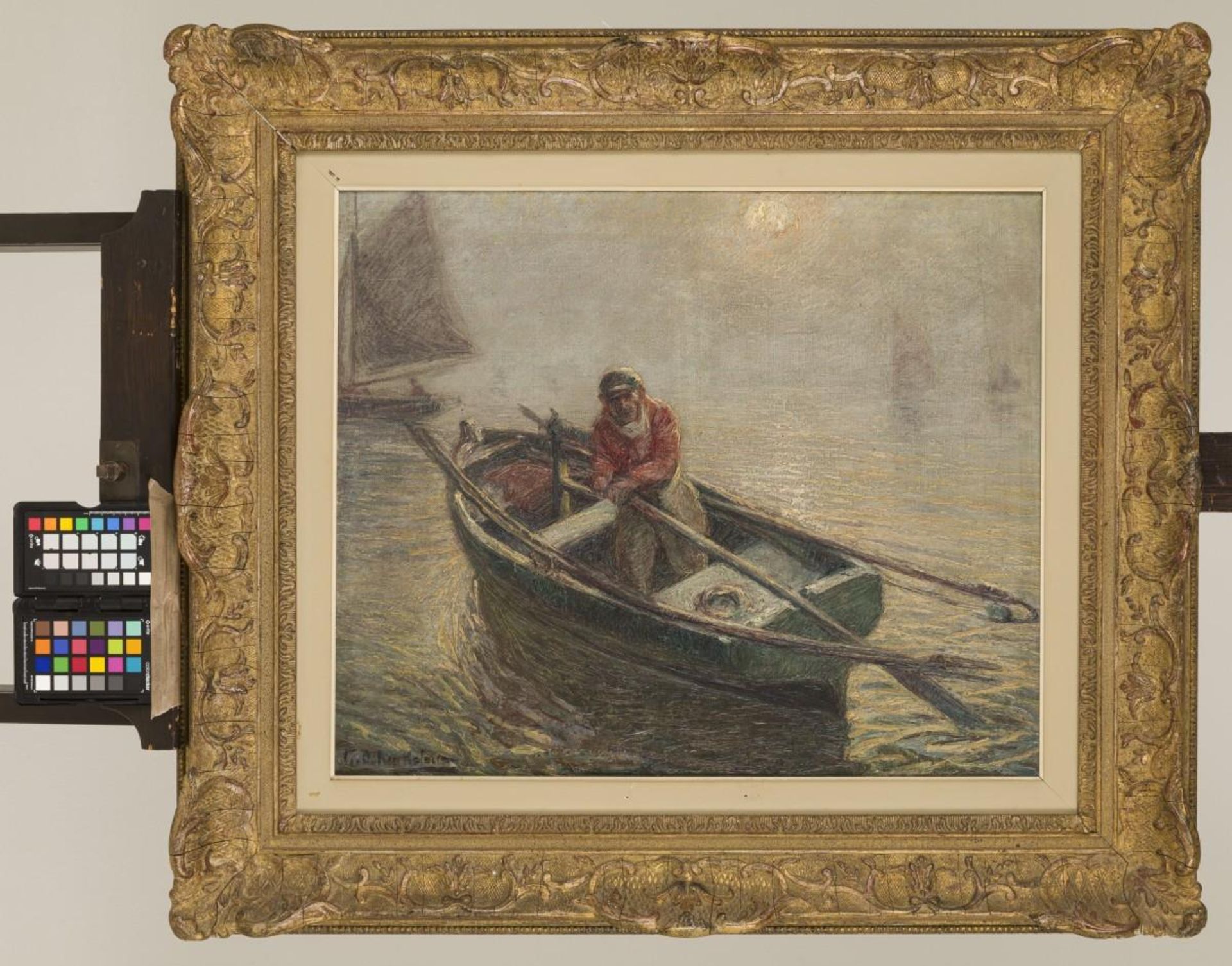 Belgian School, ca. 1900, A fisherman in his boat. - Bild 2 aus 4