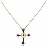 18K. Yellow gold necklace with 'The Sapphire Midnight Cross' of the House of Igor Carl Fabergé set w