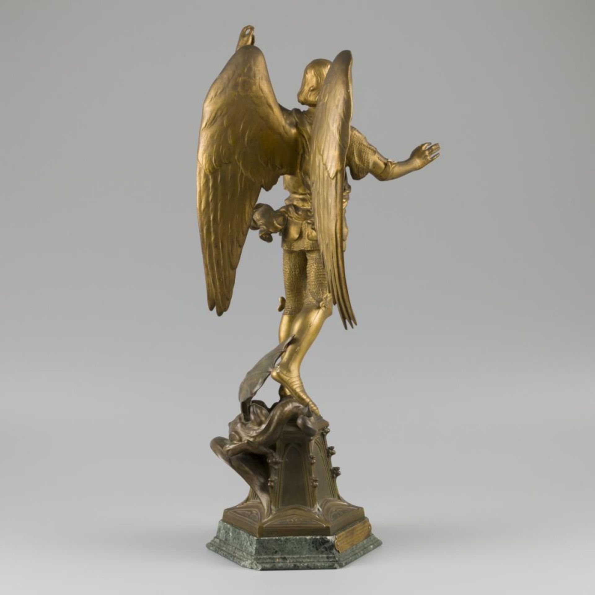 A gold painted bronze statue depicting archangel Michael, France, late 19th century. - Bild 2 aus 5