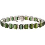 14K. White gold bracelet set with approx. 30.60 ct. natural green tourmaline.